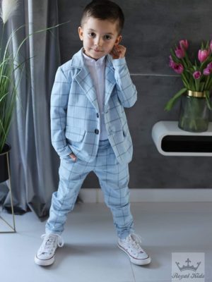Błękitny garnitur w kratkę dla chłopca Royal Kids.