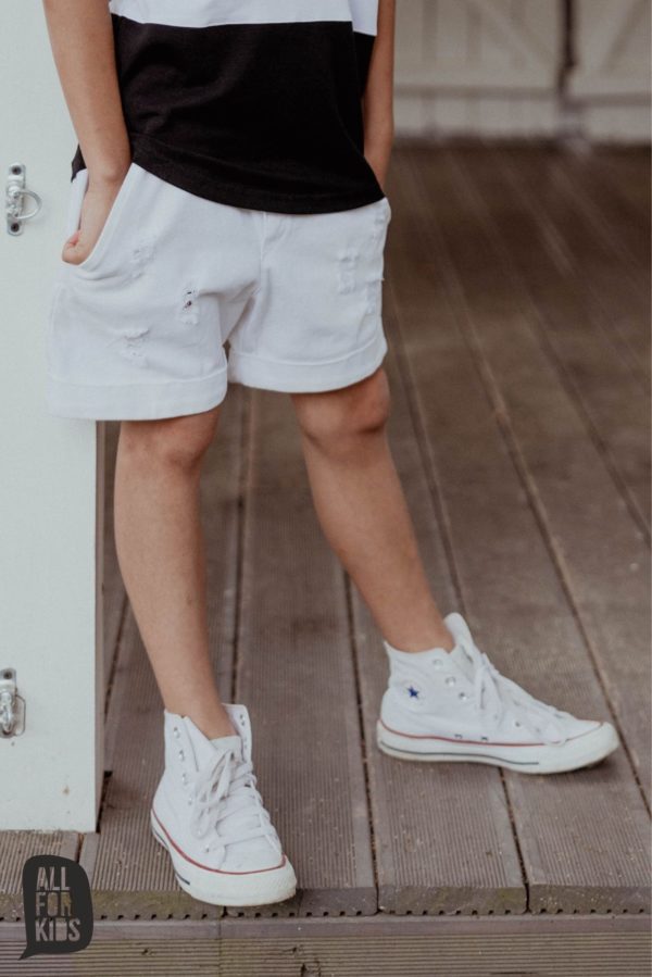 Jeansowe krótkie białe spodenki na lato dla chłopca All for Kids.